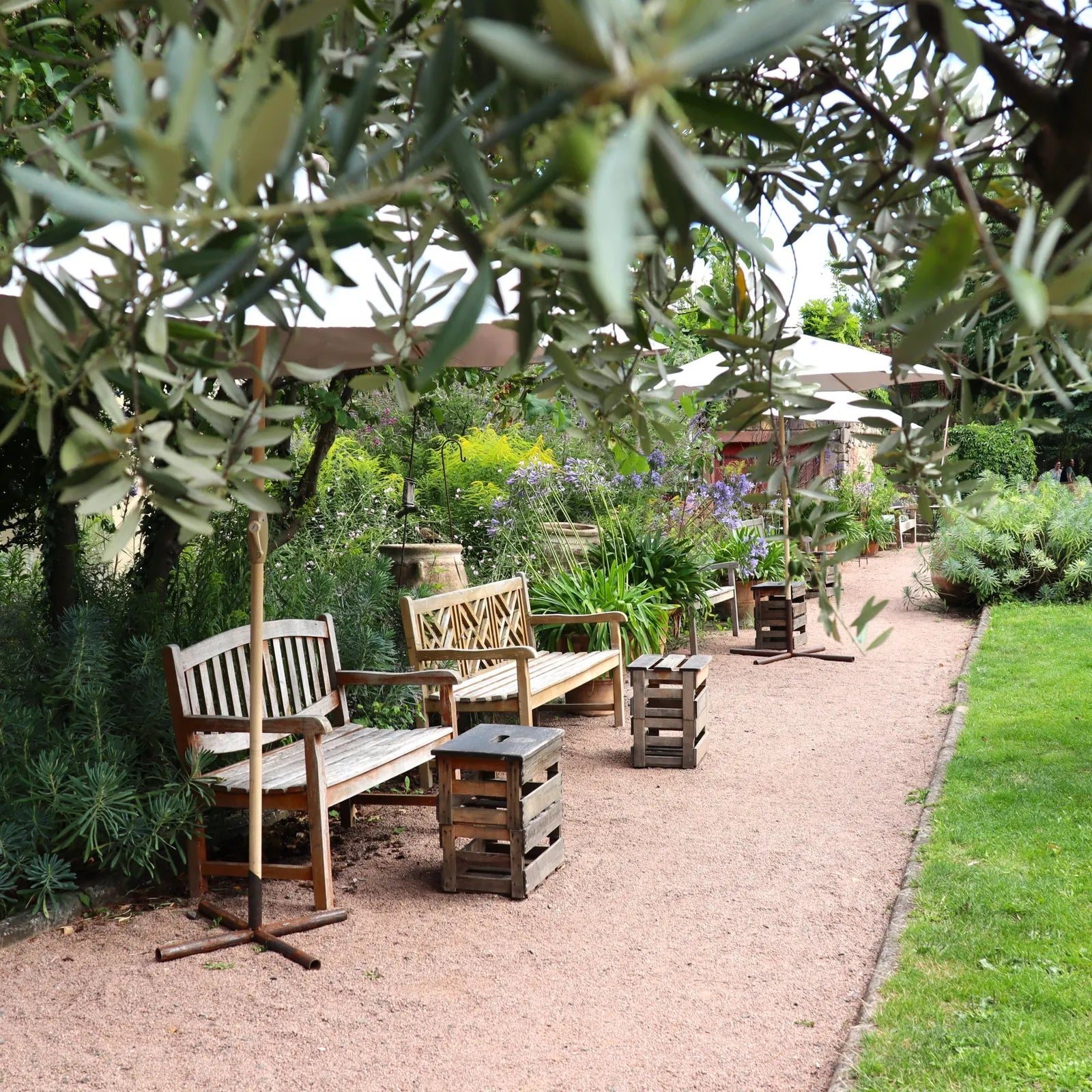 Der parkähnliche Garten der Palatina Weinbar